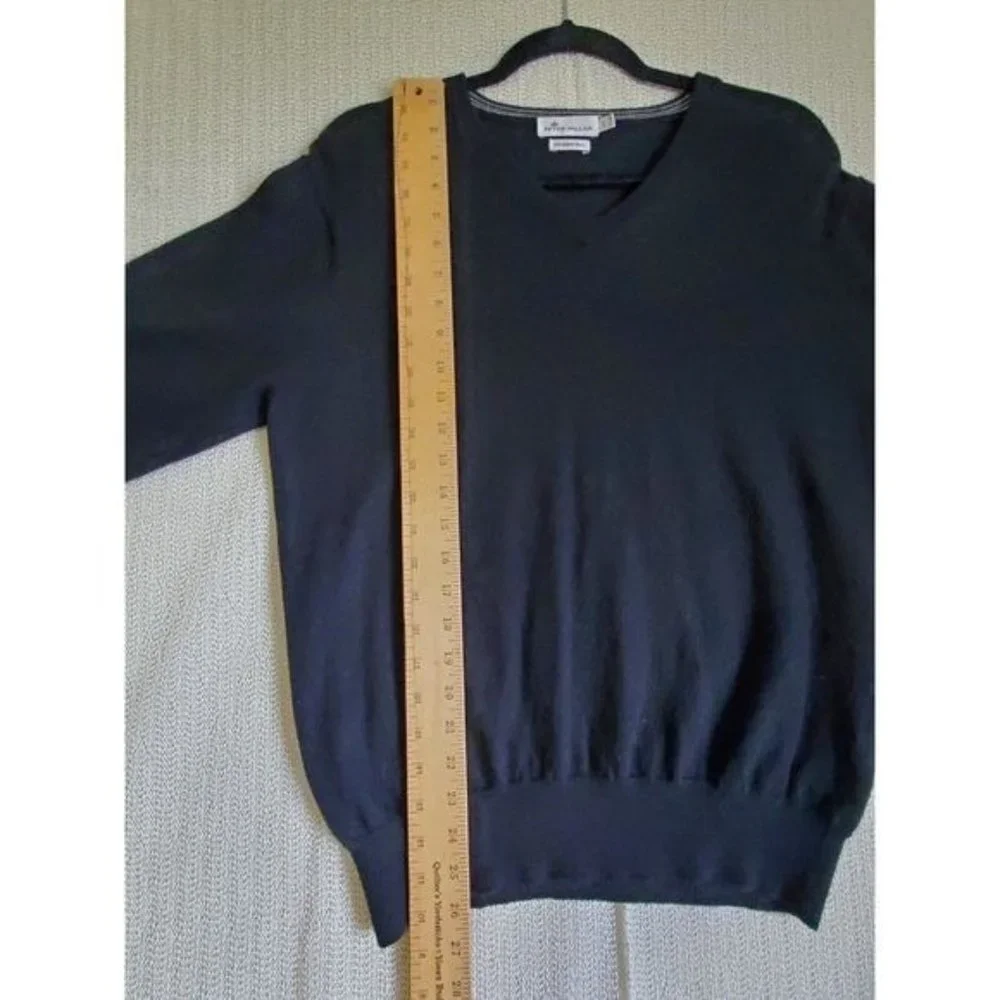 Peter Millar Men's Sweater Large Black Merino Wool Knit Long Sleeve V-Neck